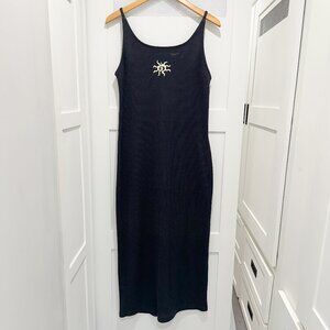 SOLD Vintage Limit Line USA Knit Maxi Dress Celestial Sun Embroidered Witchy